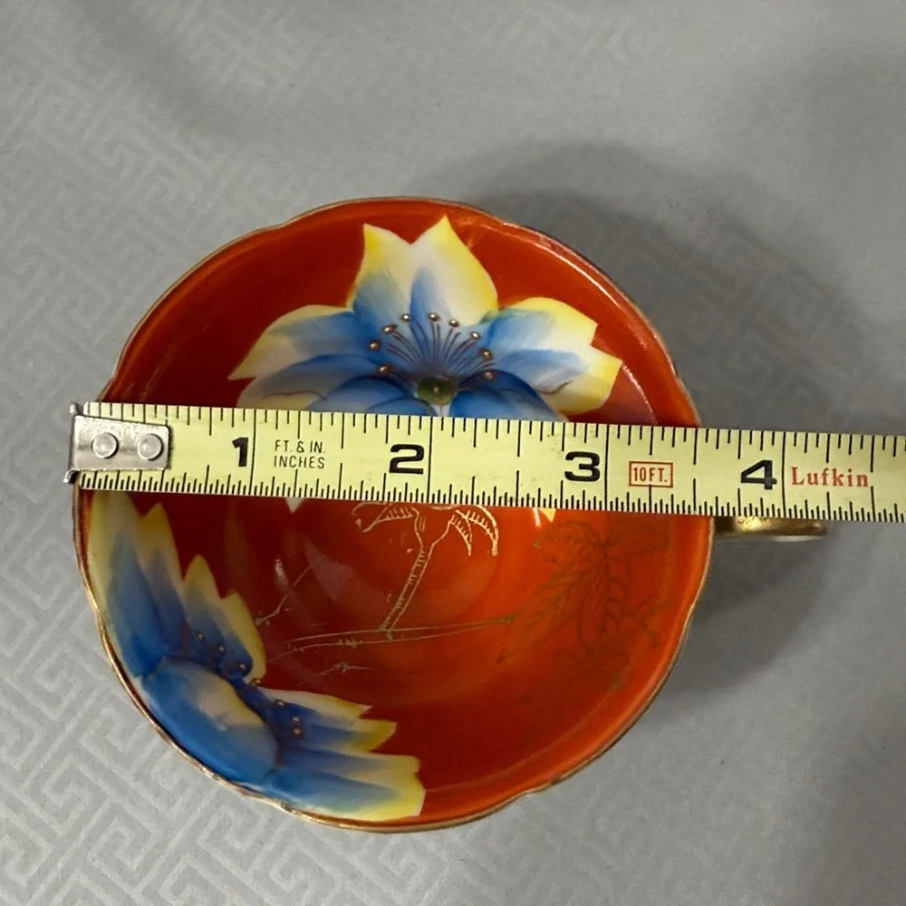 Vintage Handpainted Floral Teacup & Saucer  Porcelain Gold Detail Occupied Japan